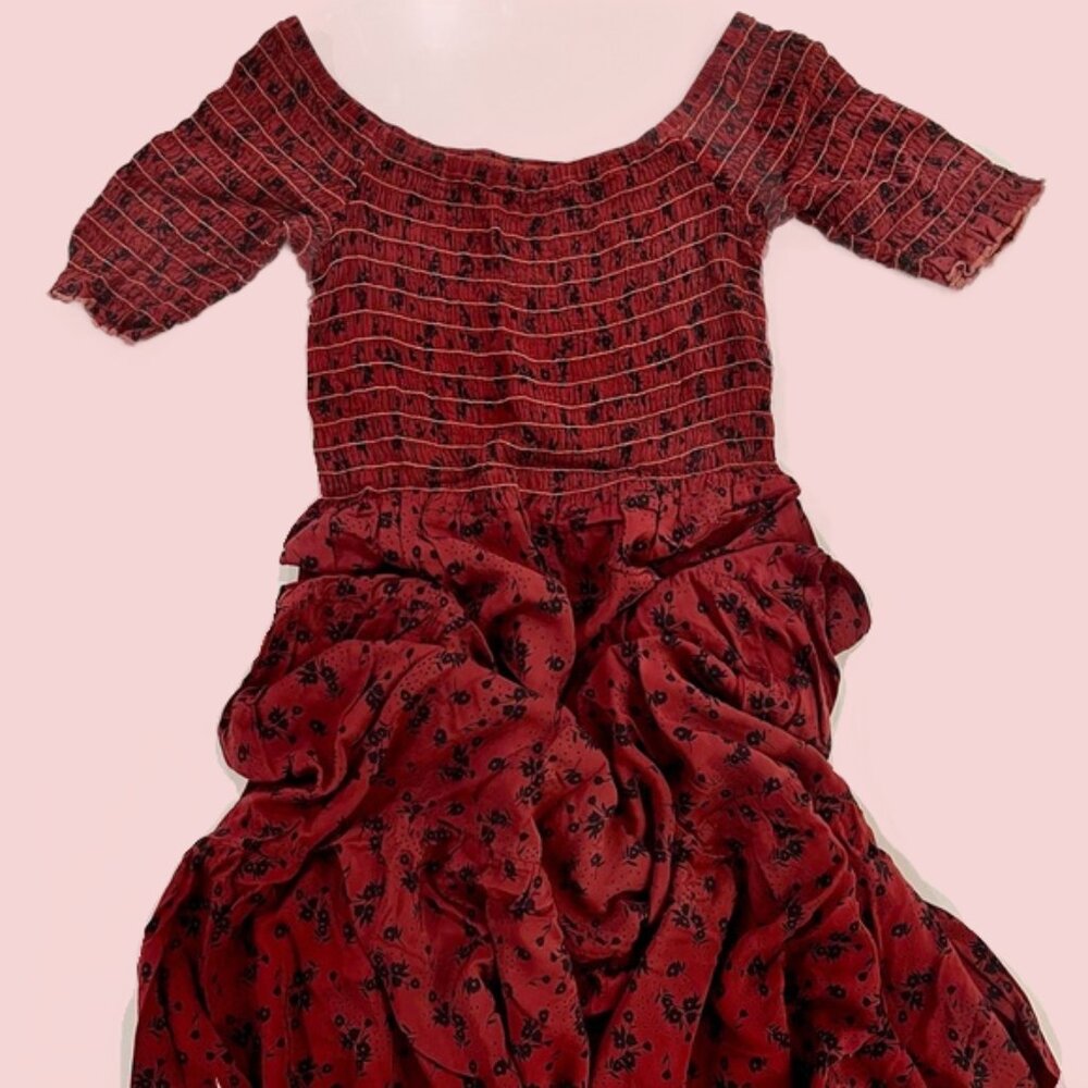 Women's Dress Anthropologie "Lacausa" Red Smocked Floral Maxi Dress Size Small